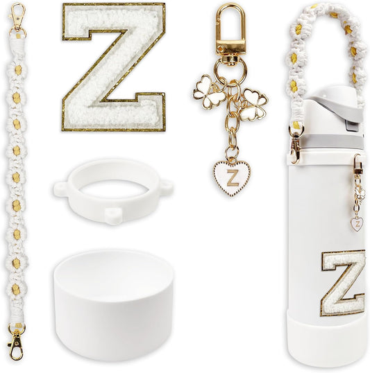 SITKOL Silicone Boot Cute Monogram Set Compatible with Owala Water Bottle 24 oz, 32 oz, 40 oz - Perfect Letter Owala Accessories for Owala Tumbler, Owala Free Sip, Pink Owala, Black Owala