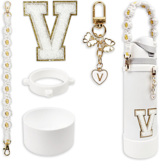 SITKOL Silicone Boot Cute Monogram Set Compatible with Owala Water Bottle 24 oz, 32 oz, 40 oz - Perfect Letter Owala Accessories for Owala Tumbler, Owala Free Sip, Pink Owala, Black Owala