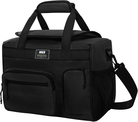MIER Large Lunch Box for Men Women Adult Insulated Soft Sided Cooler 30 Can Leakproof Lunch Bag Collapsible for Work Travel Camping Beach, 18L (Black-No Luggage Strap)