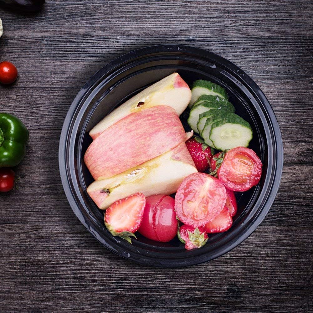 Glotoch Express 16oz Black Plastic Round Meal Prep Containers, 150 Pack Reusable Microwave Freezer Dishwasher Safe