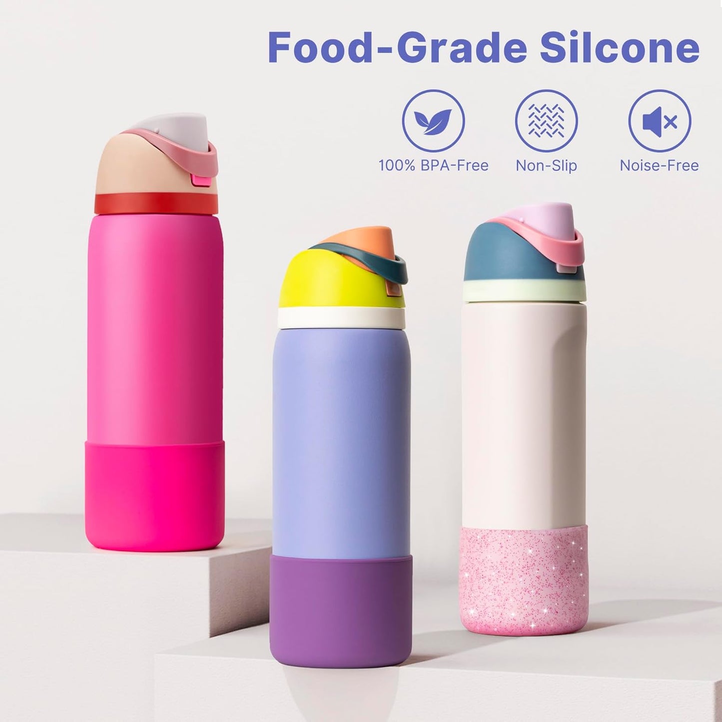 Silicone Water Bottle Boot f or Owala 24 oz, Anti-Slip Protective Sleeve for Owala Twist & FreeSip & Flip Stainless Steel Water Bottle, Boot Bottom Base for Owala (Glitter Pink)