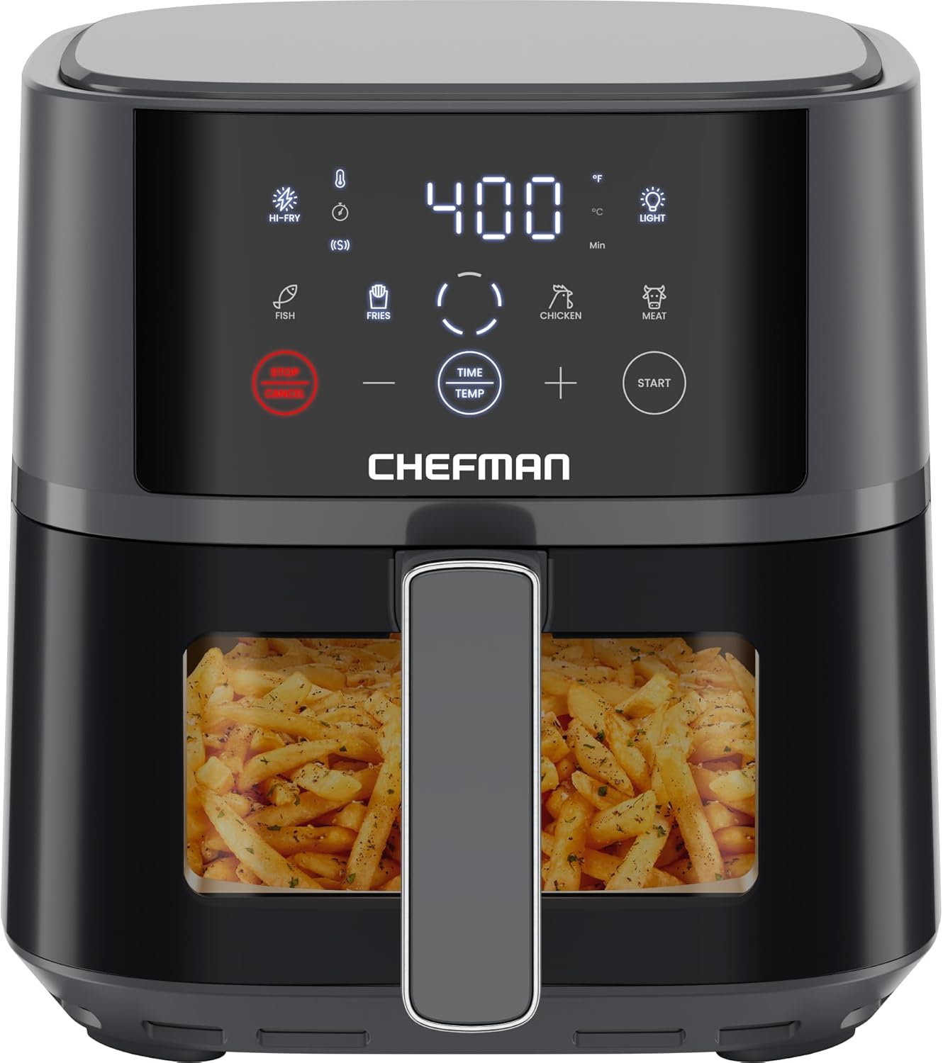 Chefman Air Fryer – 4 QT Compact Airfryer for Quick & Easy Meals, Features Hi-Fry Technology for Extra Crisp, Easy-View Window, Touch Controls with 4 Presets, Nonstick & Dishwasher Safe Basket - Grey