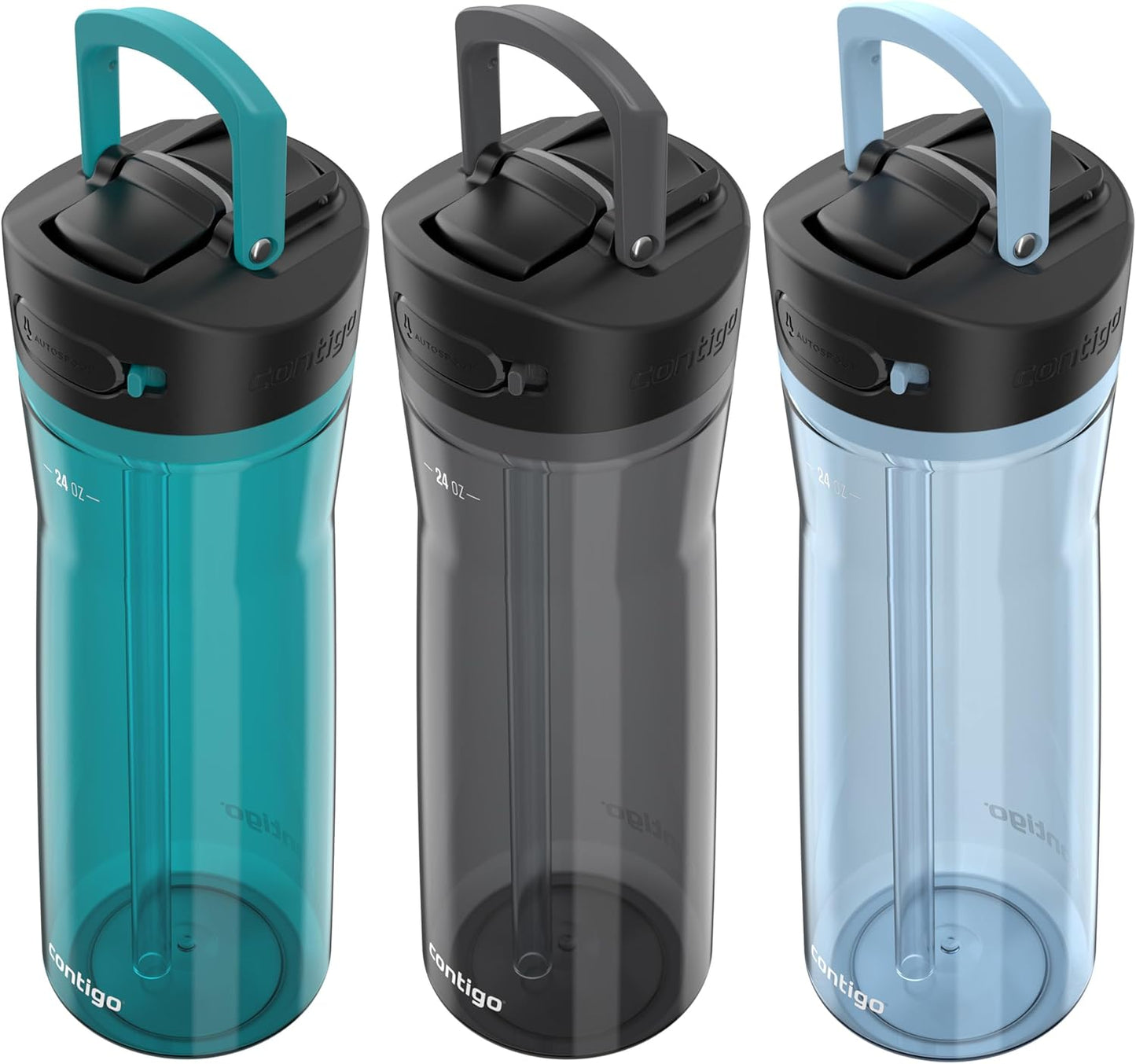 Contigo AUTOSPOUT Water Bottle 24 oz Leakproof Design Juniper/Sake/Glacier 3-Pack