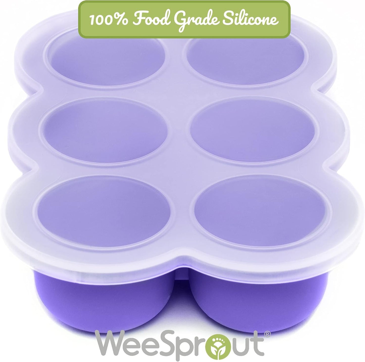 WeeSprout Silicone Freezer Tray with Clip on Lid Perfect Food Storage Container for Homemade Baby Food, Vegetable, Fruit Purees, and Breast Milk (Bright Purple, Six 3 Ounce Sections)