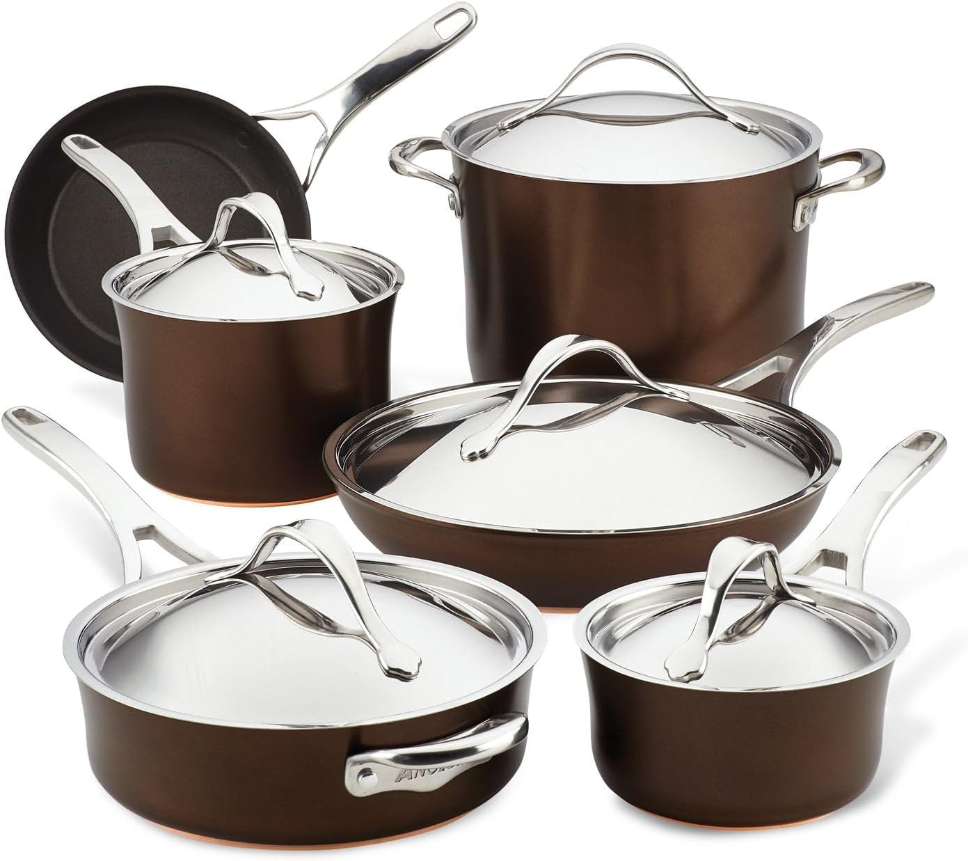 Anolon 83852 Nouvelle Copper Hard Anodized Nonstick Cookware Set / Pots and Pans Set - 11 Piece, Brown