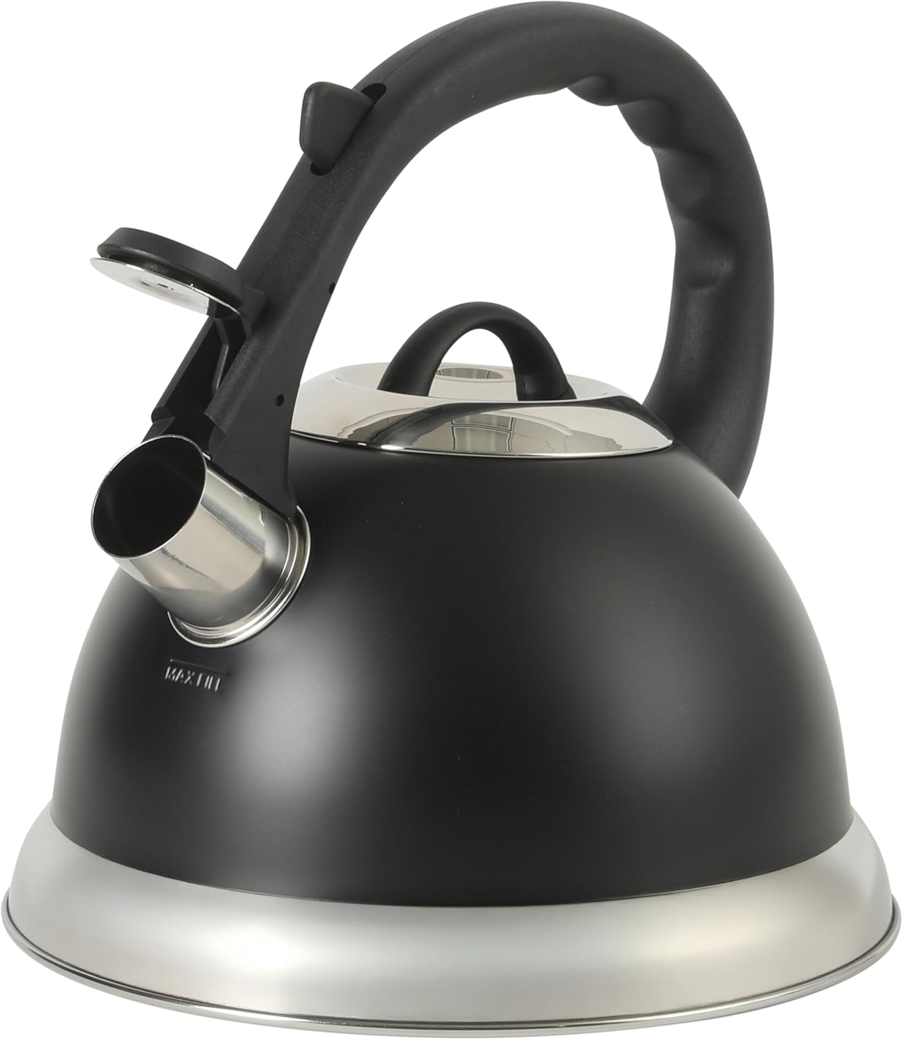 Mr. Coffee Clarefield 2.4 Qt Whistling Tea Kettle – Matte Black Stovetop Water Kettle with Lid, Heat-Resistant Nylon Handle and Knob, Stainless Steel Trim