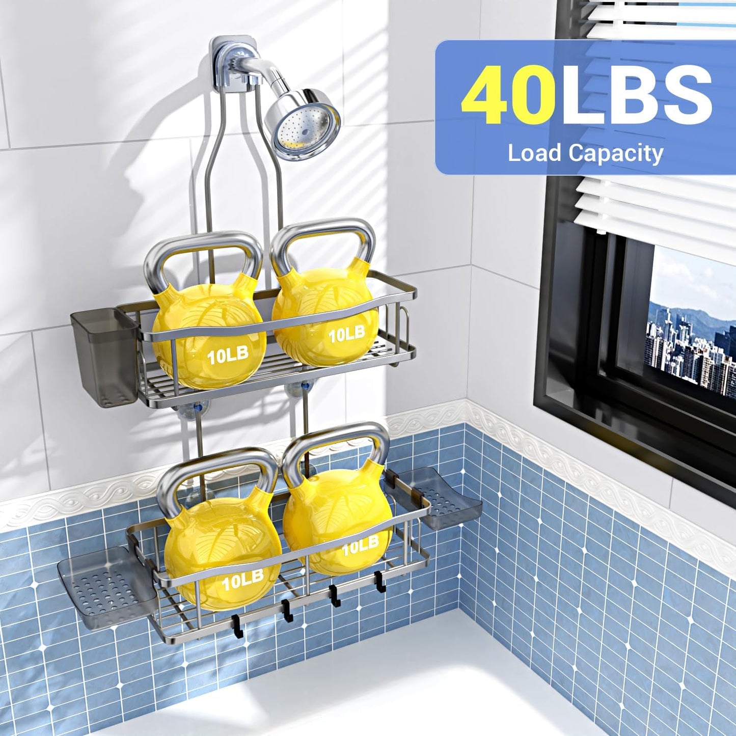 Hanging Shower Caddy Bathroom Organizer: Rustproof Shower Shelf Racks Over Shower Head - No Drilling Inside Bath Shower Rack Shelves Over Showerhead for Shampoo with Soap Holder Silver