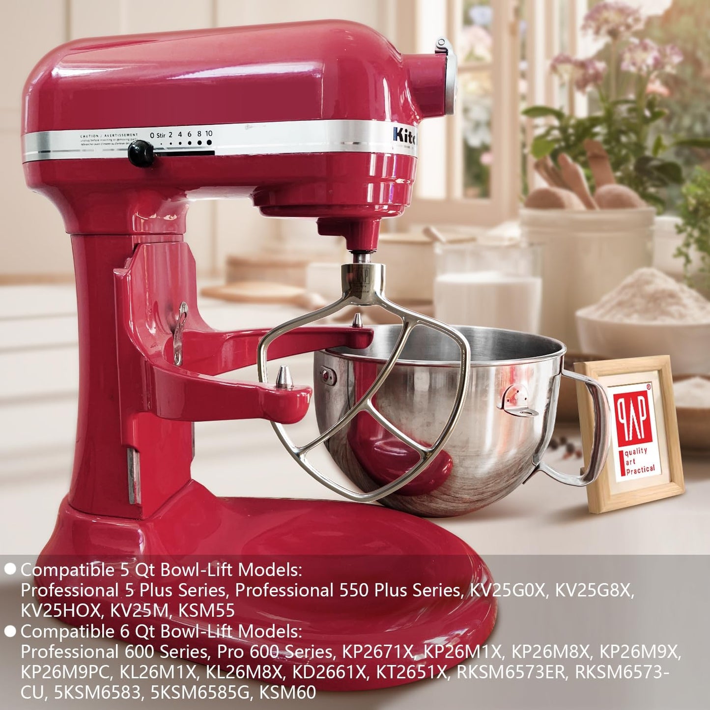 Flat Beater Replacement for KitchenAid 5plus/6 Qt. Bowl-Lift Stand Mixers/Polished 18/8 Stainless Steel Paddle Accessories/No coating/Dishwasher Safe/Replacement for KN256CBT