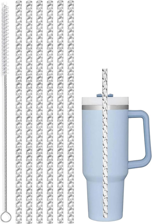 ALINK 6 Pack Replacement Clear Swirl Straws for Stanley 40 oz 30 oz Tumbler, 12 in Long Reusable Plastic Straws for Stanley, Owala Cup Accessories, Half Gallon Jug, Plus 1 Cleaning Brush