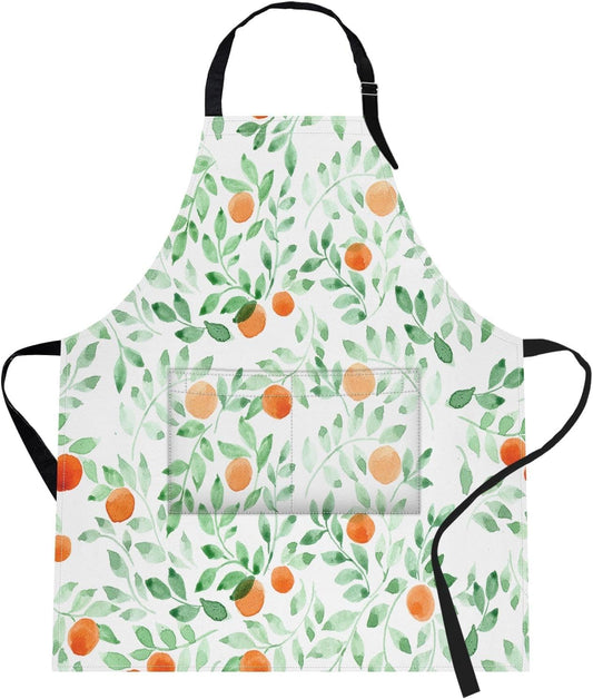 Britimes Green Leaves Fruits Orange Vintage Apron Home Kitchen Cooking Baking Gardening for Women Men with Pockets 32x28 inch