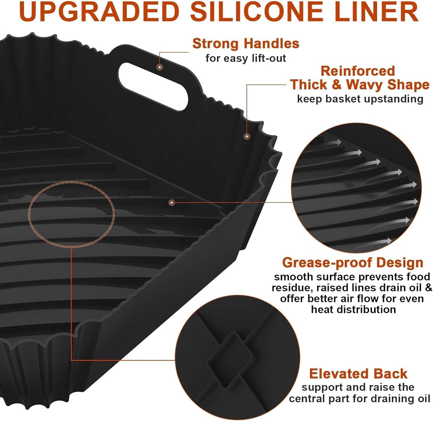 Large Silicone Air Fryer Liners Square 5-9 QT, 7.9 Inch Airfryer Liners Reusable 2 Pack Air Fryer Liners Pot Oven Liner Baking Tray, Air Fryer Basket Silicone Mat Bowl Air Fryer Accessories