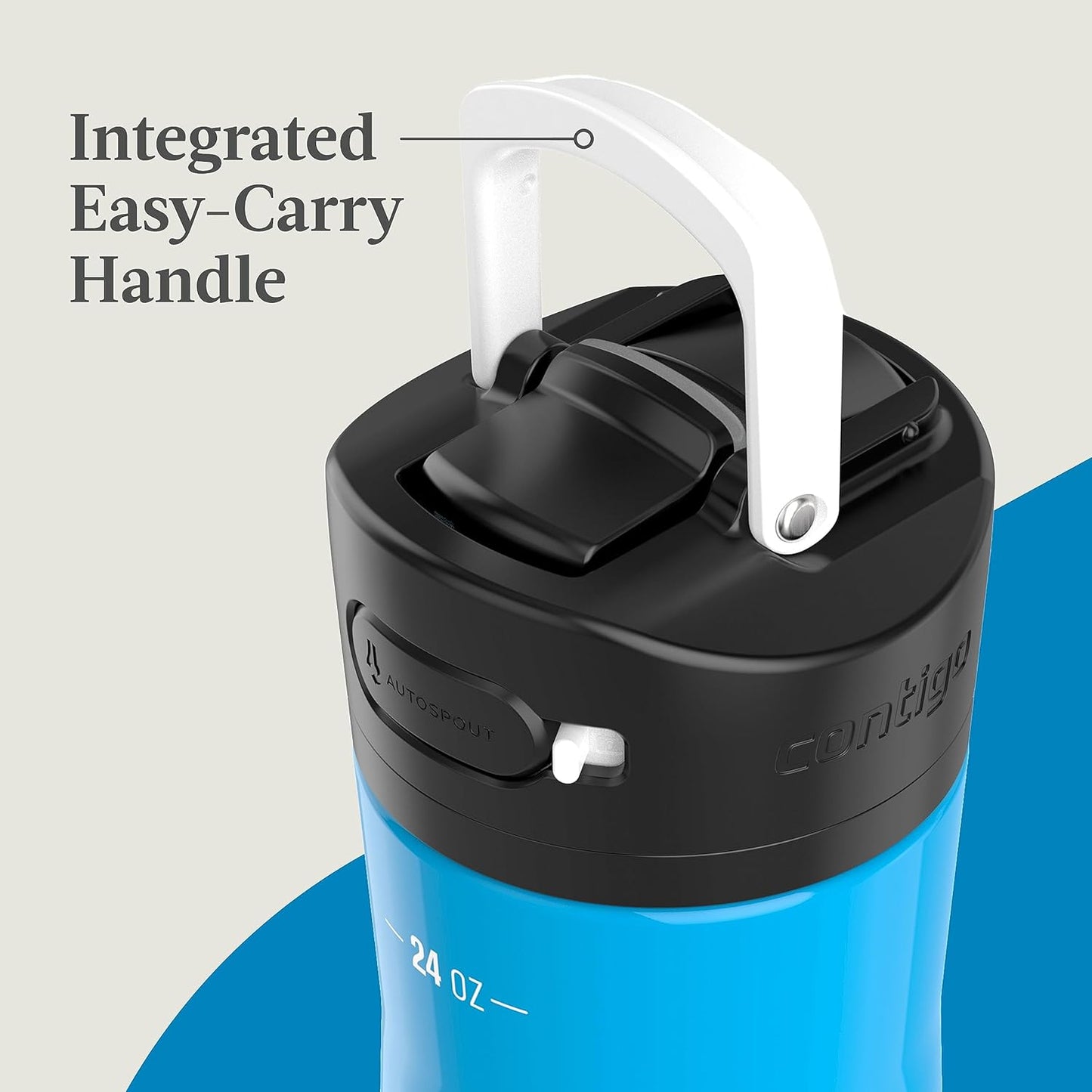 Contigo Ashland 2.0 Leak-Proof Water Bottle with Lid Lock and Angled Straw, Dishwasher Safe, Interchangeable Lid, 24oz, Blue Poppy