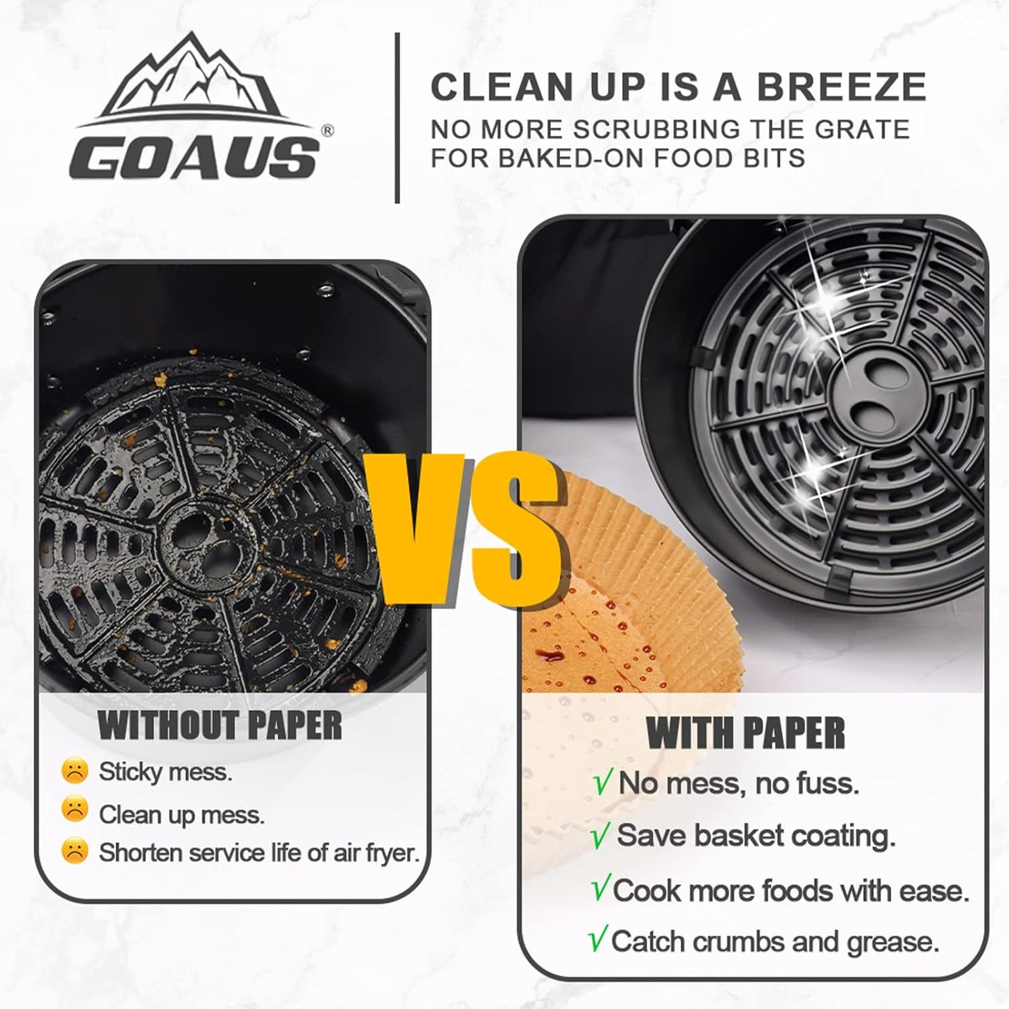 GOAUS Air Fryer 150 Pcs Round Paper Liners Disposable Large for 5 to 8 Qt Basket, 7.9 inch Unbleached Non-stick Oil-proof Parchment Paper