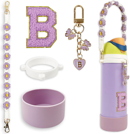 SITKOL Silicone Boot Cute Monogram Set Compatible with Owala Water Bottle 24 oz, 32 oz, 40 oz - Perfect Letter Owala Accessories for Owala Tumbler, Owala Free Sip, Pink Owala, Black Owala