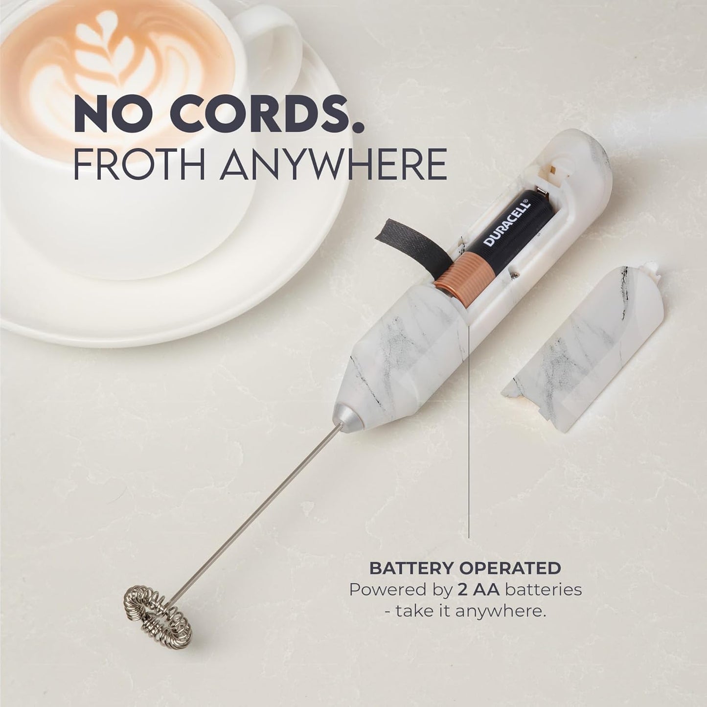 Zulay Kitchen Milk Frother Handheld with 2 Duracell AA Batteries – Electric Drink Mixer for Coffee, Lattes, Cappuccinos, Matcha & Hot Chocolate – Portable Foam Maker & Coffee Bar Accessory