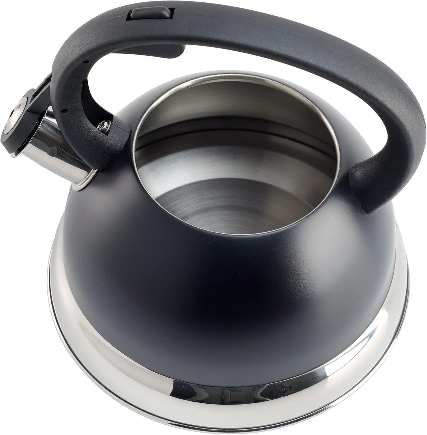 Mr. Coffee Flintshire 1.75-Quart Stainless Steel Whistling Tea Kettle with Nylon Handle – Matte Black Stove-Top Kettle for Boiling Water
