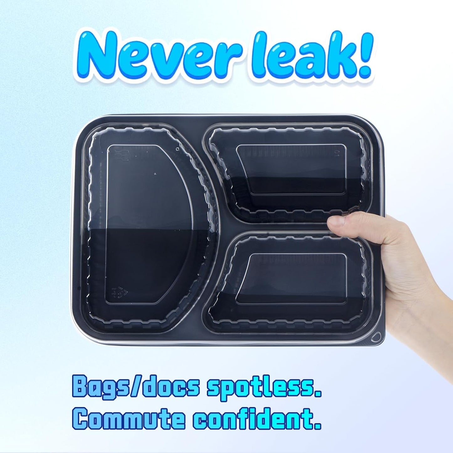 YANGRUI Food Containers Shrink Wrap 40 Pack 38 oz - Leak Proof BPA Free Reusable Flexible Pure PP Plastic Container | Microwave & Dishwasher Safe Meal Prep | Restaurant Grade 3 Compartment Lunch Boxes