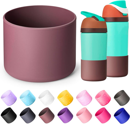 Silicone Water Bottle Boot for Owala 14/16oz, Anti-Slip Protective Sleeve Bottom Bumper Protector for Owala Kids 12 oz Tumbler, Flip 14 oz and FreeSip 16 oz Water Bottle (Reddish Brown)