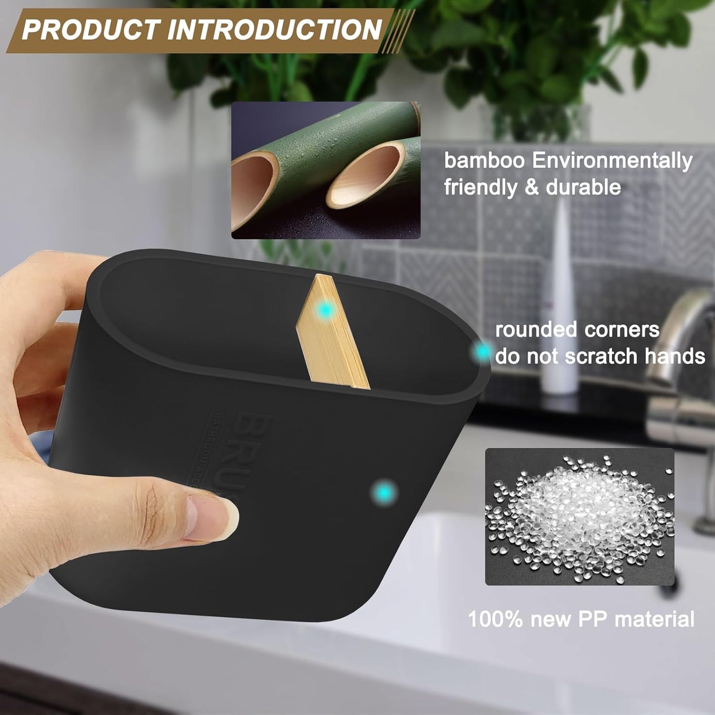 Toothbrush Holder with Bamboo Divider,Detachable for Easy Cleaning Multi-Functional Storage,2 Slots Electric Toothbrush and Toothpaste Organizer Caddy for Bathroom Vanity,Sink,Countertop (Black)