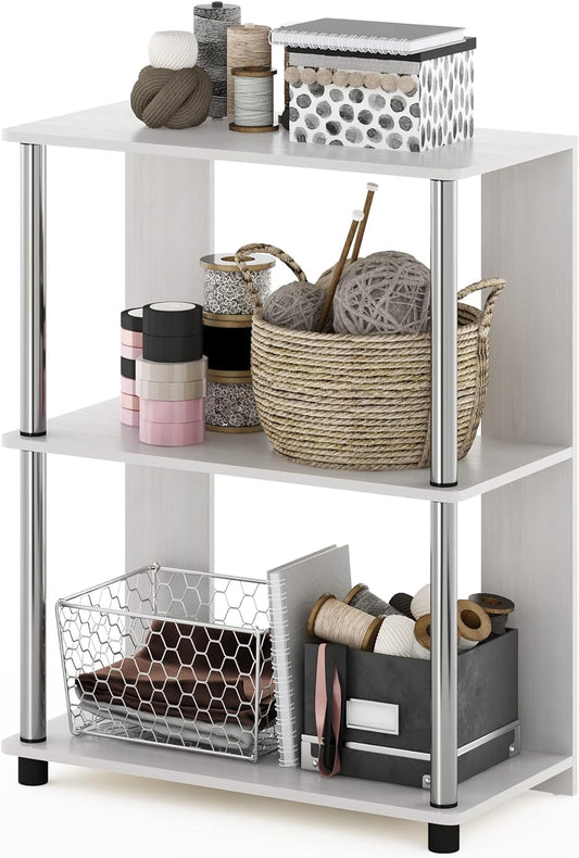 Furinno Jaya Simple Design 3-Tier Bookcase / Bookshelf / Display Rack with Stainless Steel Tubes, White Oak