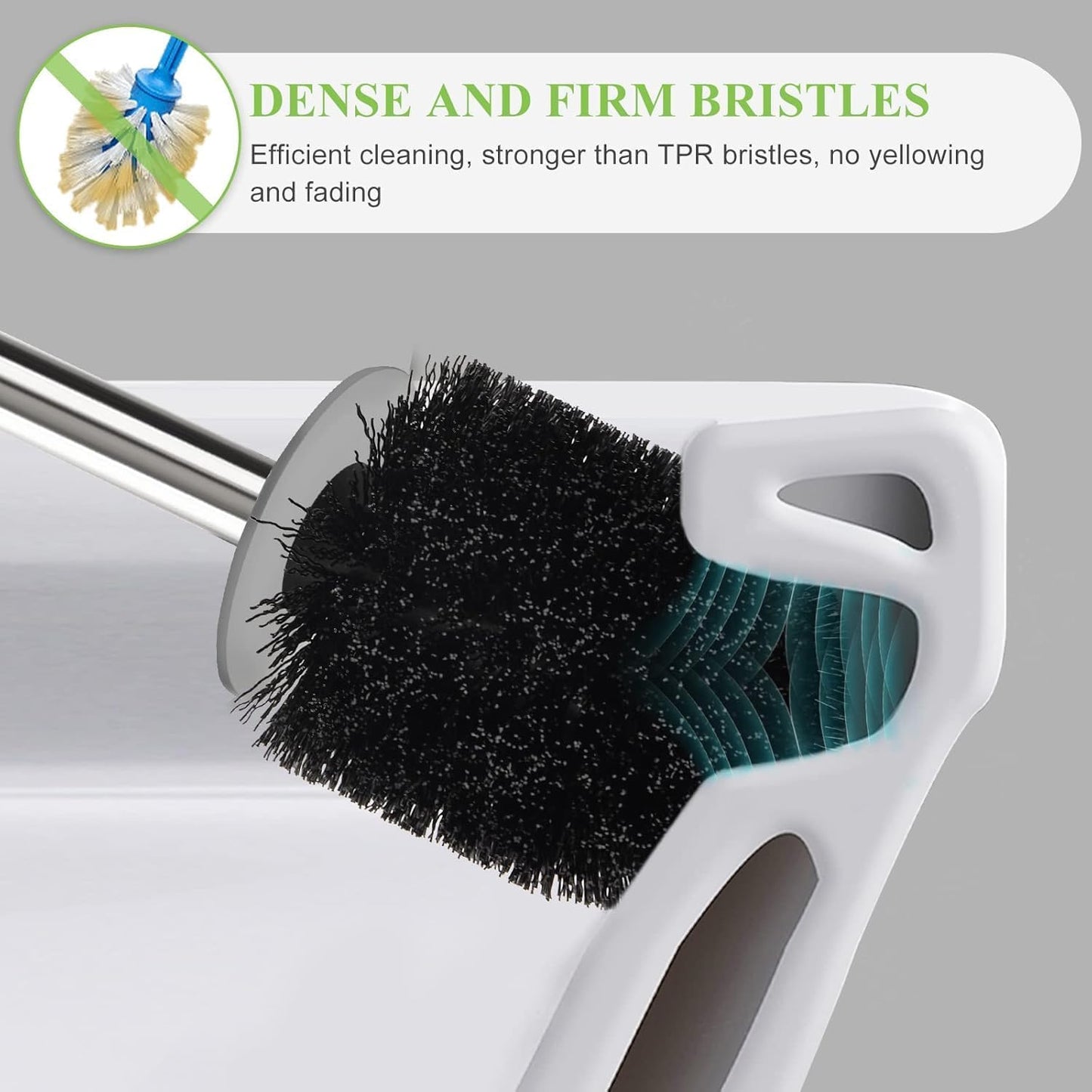 Toilet Brush and Holder Set, 3 Pack with Stainless Steel Handle Toilet Bowl Brush, Compact Toilet Scrubber Brush for Deep Cleaning Bathroom Restroom, Easy to Assemble White & Gray