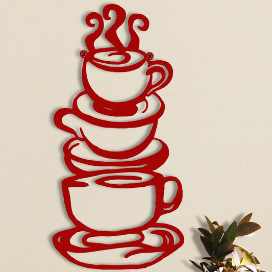 Lynicon Coffee Cup Metal Wall Art, Farmhouse Kitchen Restaurant Decor Coffee Bar Sign, Red