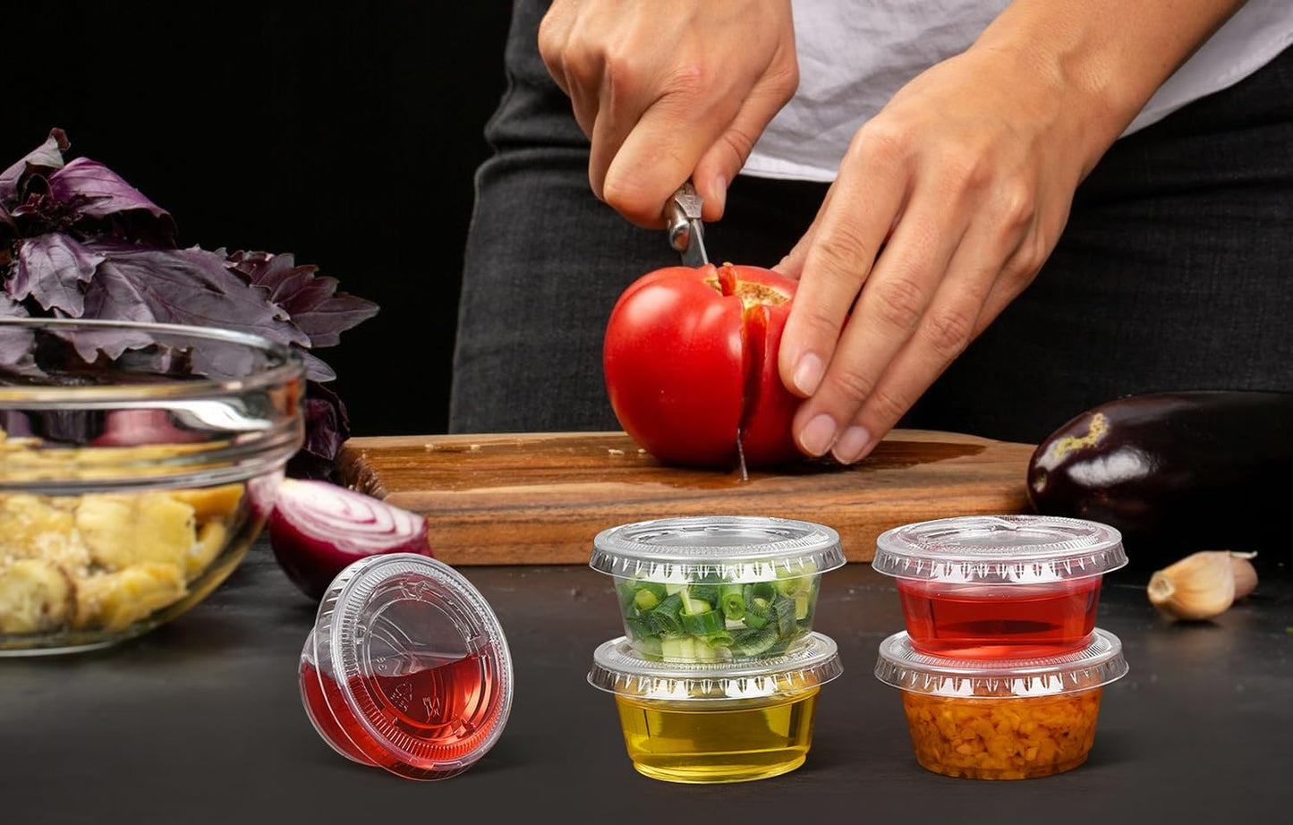 EDI Clear Disposable Plastic Portion Cups with Leakproof Lids | Jello Shot & Condiment Cups | 3.25 OZ, 100 Sets | BPA Free & Recyclable