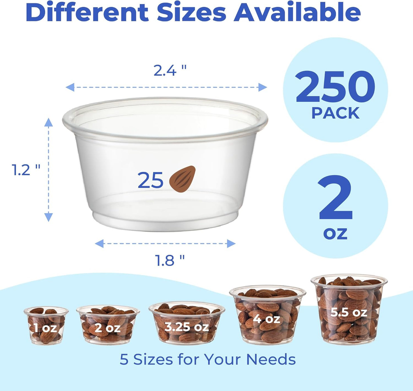 Fit Meal Prep 250 Pack 2 oz BPA Free Condiment Cups No Lids, Disposable Jello Shots Containers, Small Dipping Sauce Cups, Plastic Ramekins in Bulk, Stackable Souffle Cups for Sample, Portioning