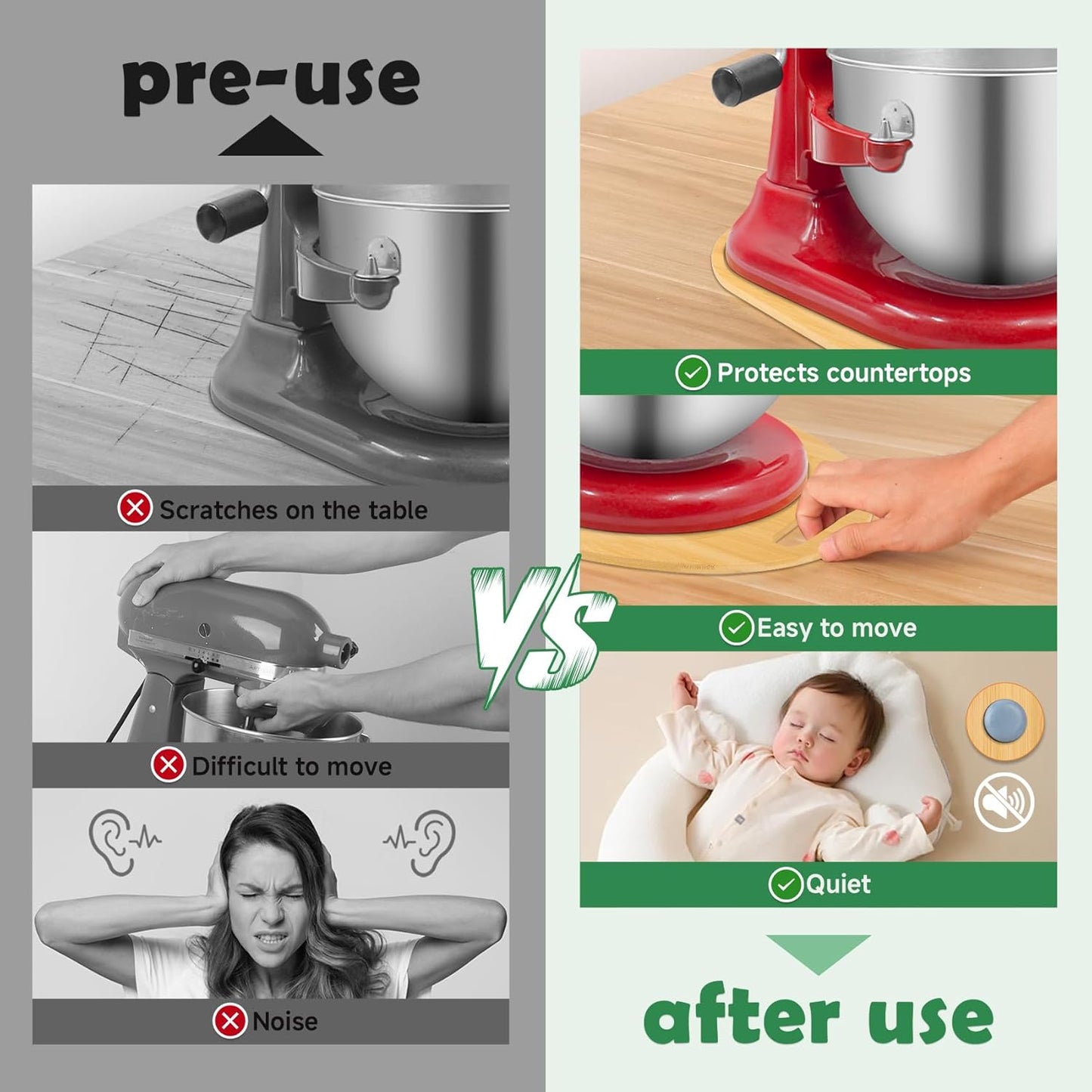 Mixer Slider Compatible with Kitchen aid Bowl Lift 5-8 Qt Stand Mixer - Kitchen Countertop Storage Mover Sliding Caddy for Kitchen Aid 5-8 Qt Mixer (5.5-8 Qt with handle-Natural)