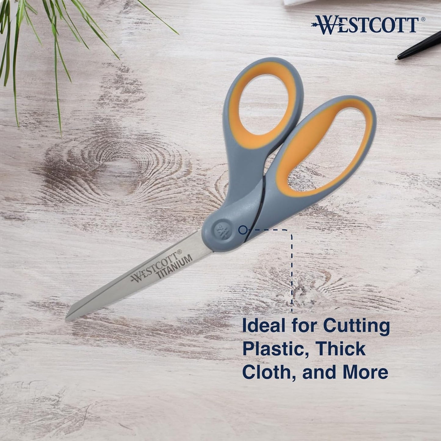 Westcott 8" Bent Craft Scissors with Titanium-Bonded Blades for Heavy-Duty Use (Yellow/Gray)