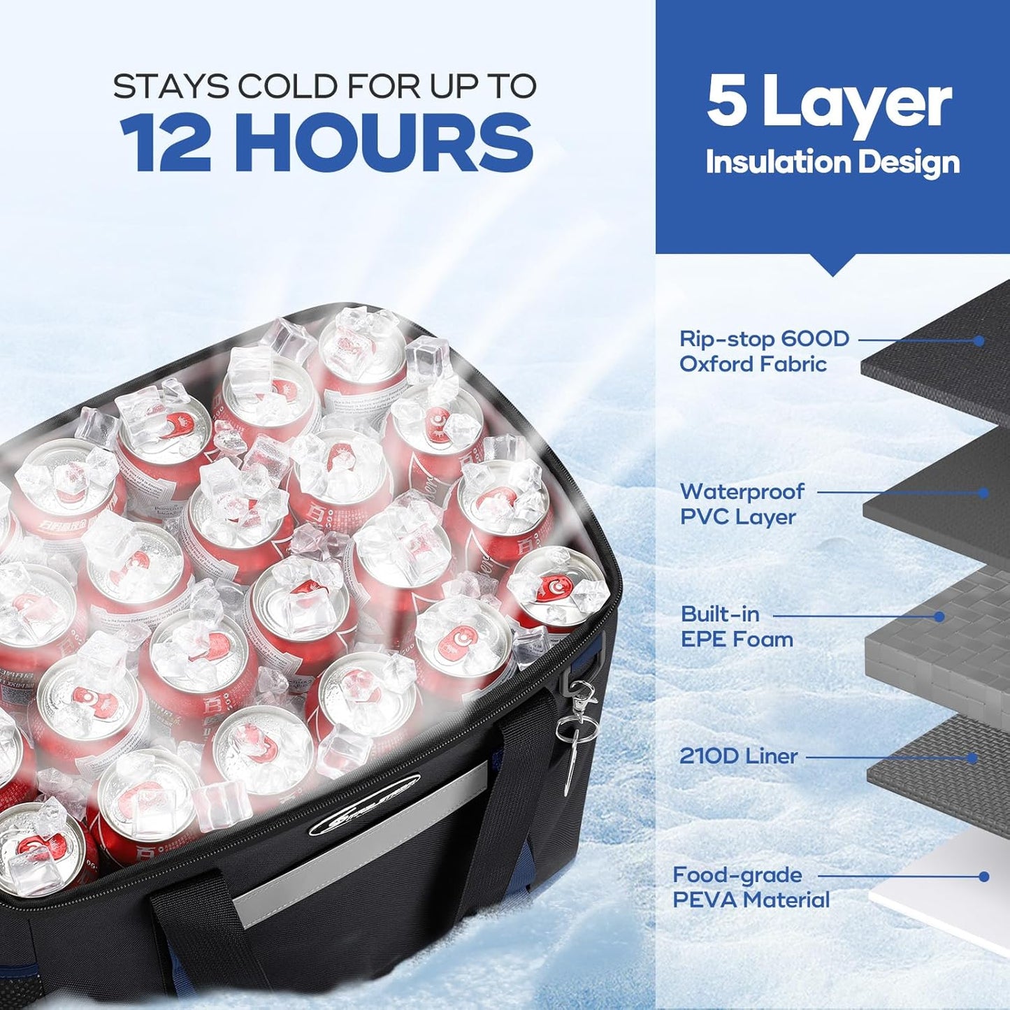 Maelstrom Collapsible Soft Cooler Bag, 24/30/60/75 Cans Beach Cooler, Ice Chest, Leakproof & Portable for Beach, Camping, Road Trips & Grocery Shopping