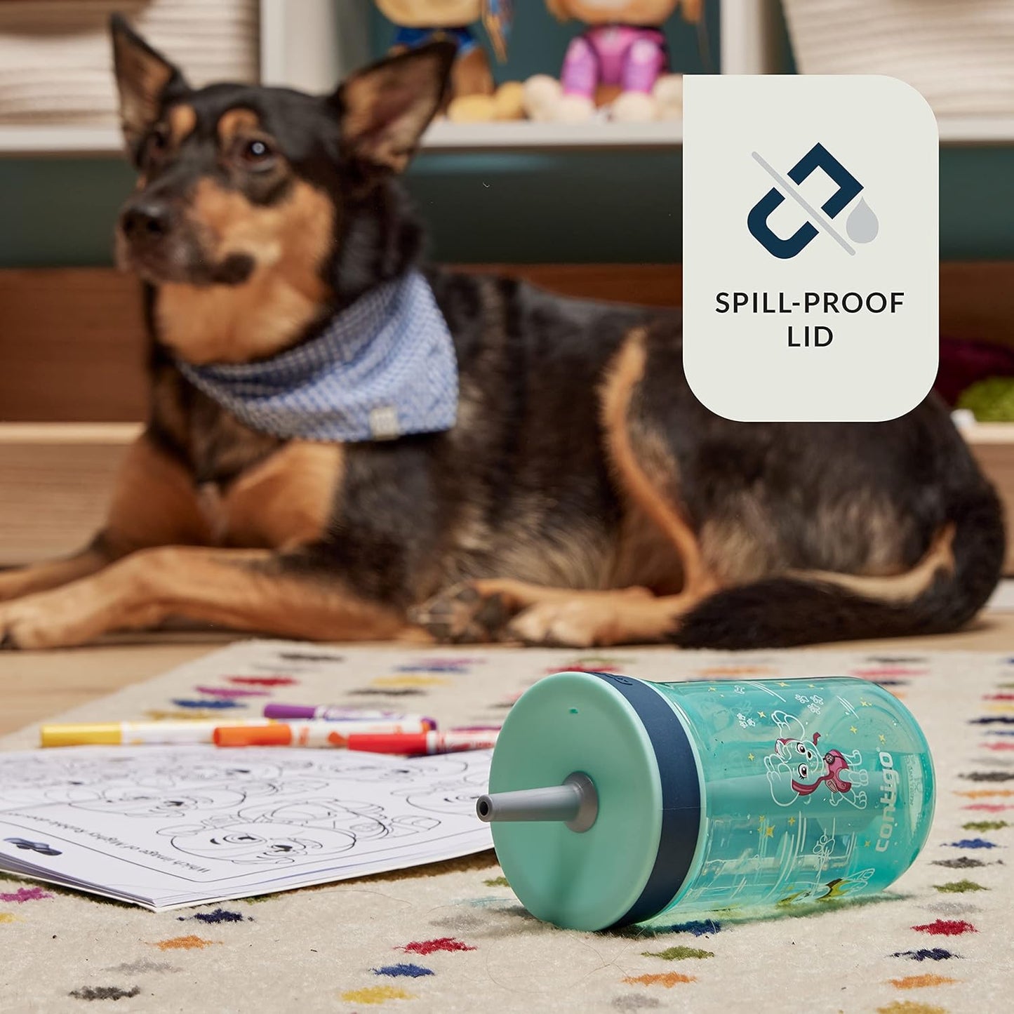 Contigo Leighton Kids Water Bottle, 2-Pack, 14oz, Paw Patrol, Spill-Proof, Dishwasher Safe Tumbler with Straw, Blue and Yellow