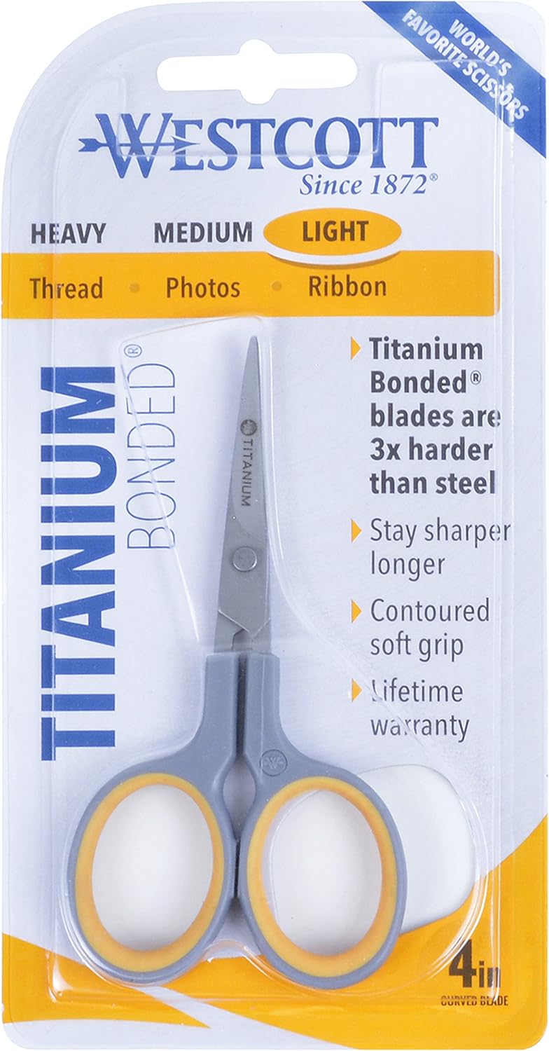 Westcott 4" Sewing Titanium-Bonded Embroidery Scissors, Curved (13865)