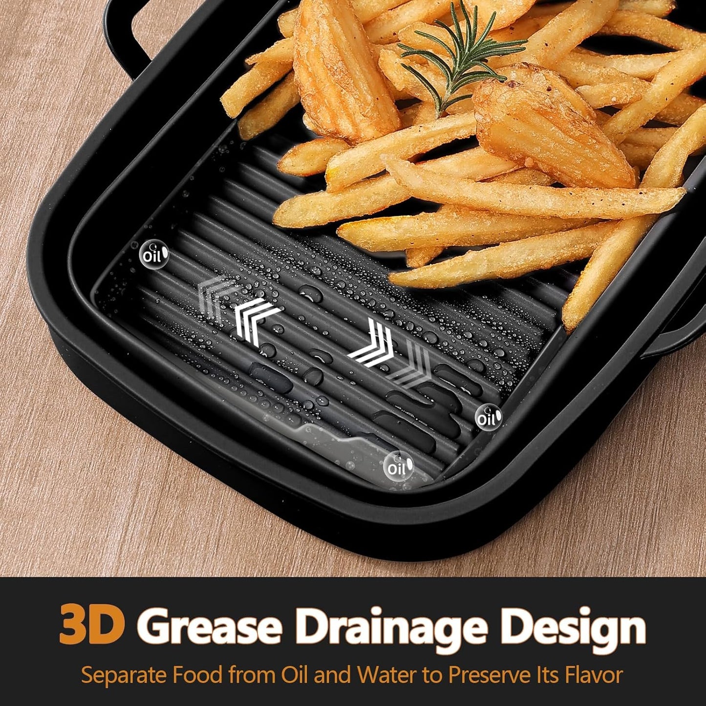 Collapsible 2-Pack Air Fryer Silicone Liners for 8QT & 10QT NINJA Foodi Dual, Rectangular Air Fryer Silicone Pot, Reusable Silicone Air Fryer Basket for Air Fryer Accessories(Black)