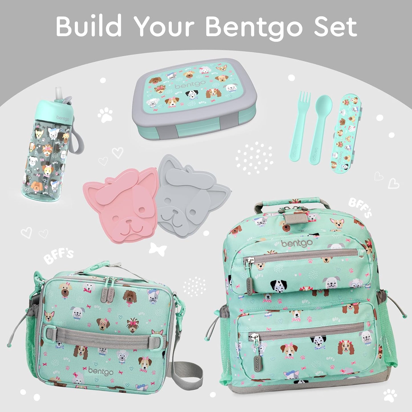 Bentgo Kids Prints Leak-Proof, 5-Compartment Bento-Style Kids Lunch Box - Ideal Portion Sizes for Ages 3-7, Durable, Drop-Proof, Dishwasher Safe, & PFAS & BPA-Free Materials (Puppy Love)