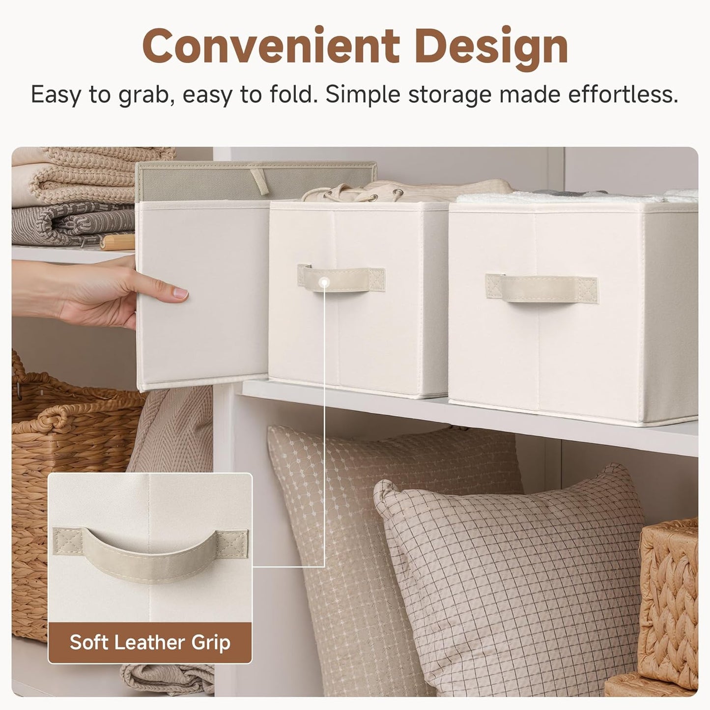 StorageWorks Storage Baskets for Shelves, Foldable Fabric Closet Storage Bins with Handles, Fabric Storage Bins Clothes Organizer, Beige, 3-Pack, Large