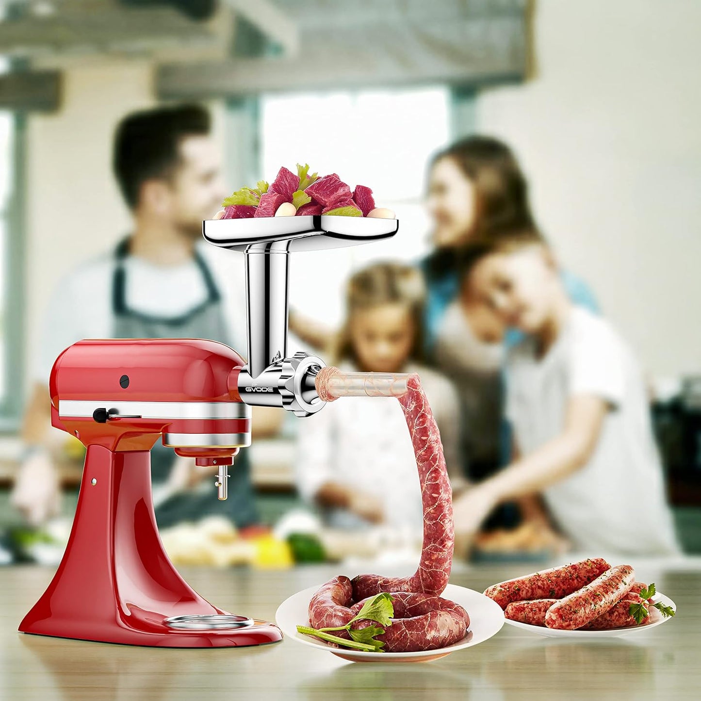 GVODE Stainless Steel Meat Grinder Attachment for KitchenAid Stand Mixer, Meat Grinder for KitchenAid Includes 4 Grinding Plates & 3 Sausage Tubes, Dishwasher-Safe Design with Sausage Stuffer Kit
