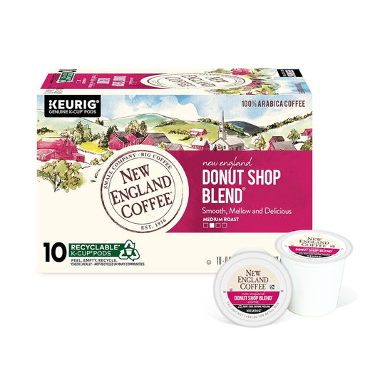 New England Coffee Donut Shop Blend Light Roast Single Serve Pods, 10ct Box (Pack of 1)