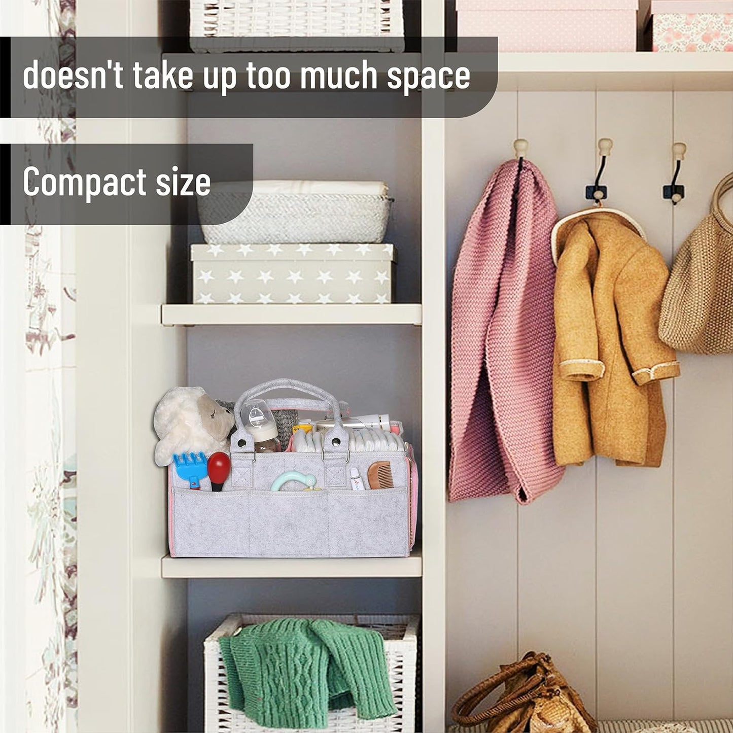 Mr. Pen- Baby Diaper Caddy Organizer, 1 Pack, Pink Inside, Baby Caddy Organizer with Handle, Compact Size, Collapsible & Portable