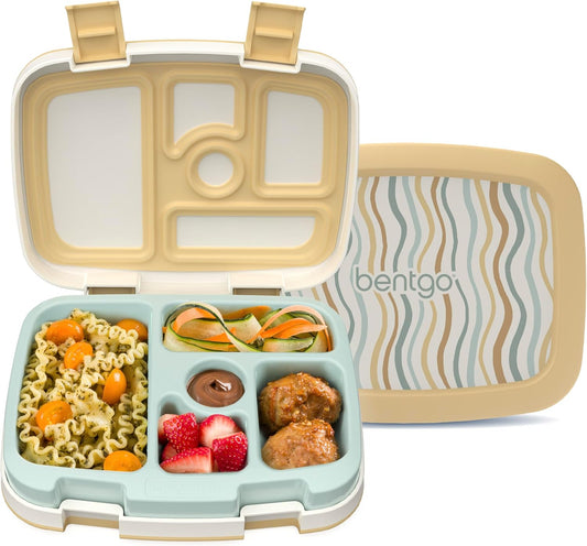 Bentgo Kids 5-Compartment Leak-Proof Bento-Style Lunch Box (Whimsy & Wonder Collection) - Ideal for Ages 3-7, Drop-Proof & Durable, Dishwasher Safe, & PFAS & BPA-Free Materials (Wavy)