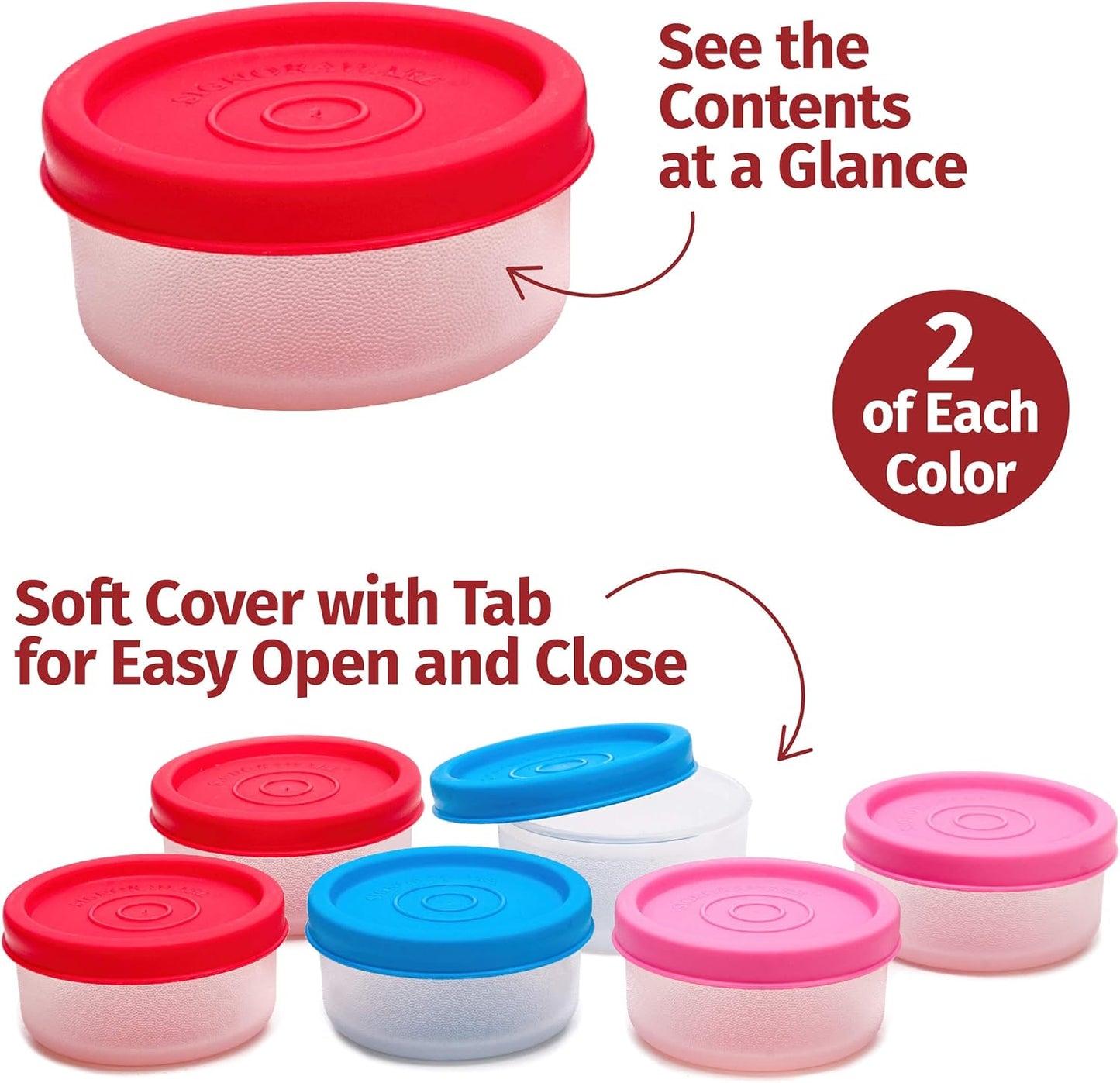 SIGNORA WARE Condiment Containers with Lids- 6 pk. 1.3 oz.Salad Dressing to go Small Food Storage Containers- Sauce Cups Leak proof Reusable Plastic BPA free for Lunch Box Picnic Travel