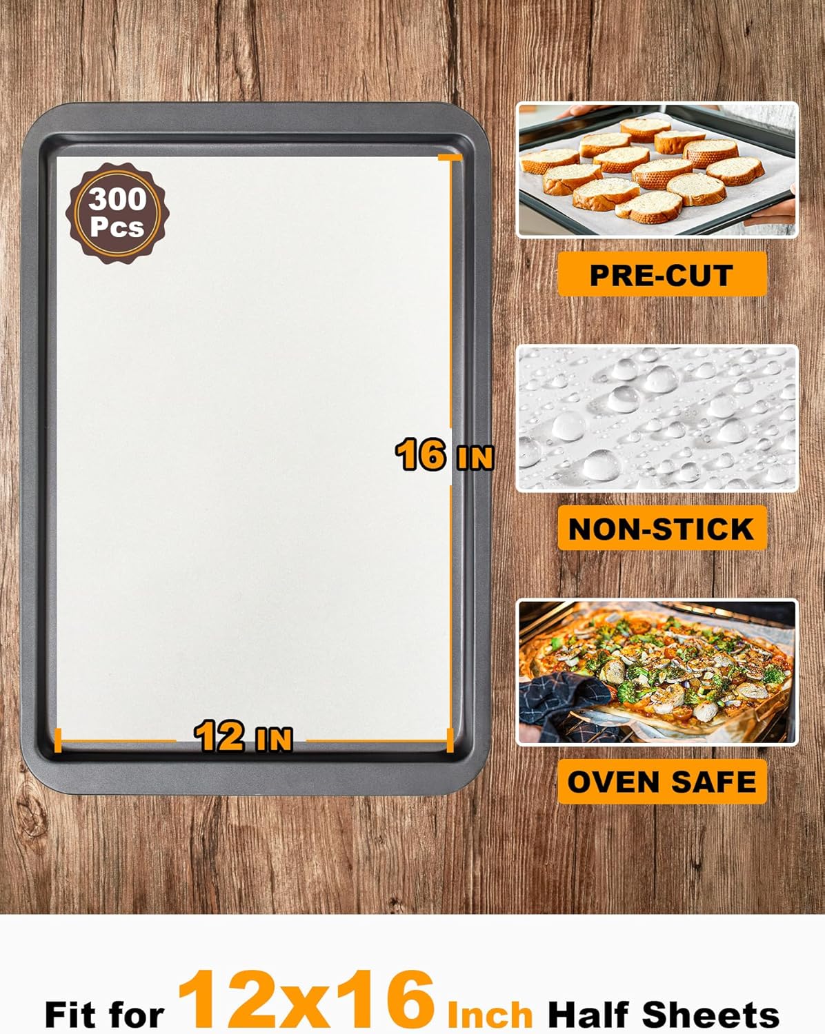 SMARTAKE 300 Pcs Parchment Paper Baking Sheets, 12x16 Inch Pre-Cut Baking Parchment, Non-Stick Kitchens Cookie Baking Paper, for Oven Grilling Air Fryer Steaming Bread Cake Cookie Meat Pizza (White)