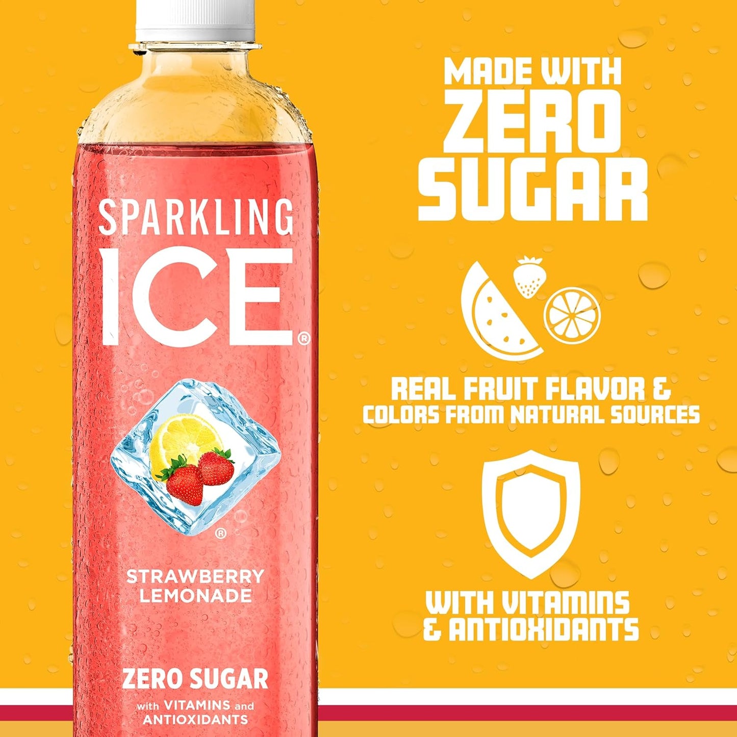Sparkling Ice, Strawberry Lemonade Sparkling Water, Zero Sugar Flavored Water, with Vitamins and Antioxidants, Low Calorie Beverage, 17 fl oz Bottles (Pack of 12)