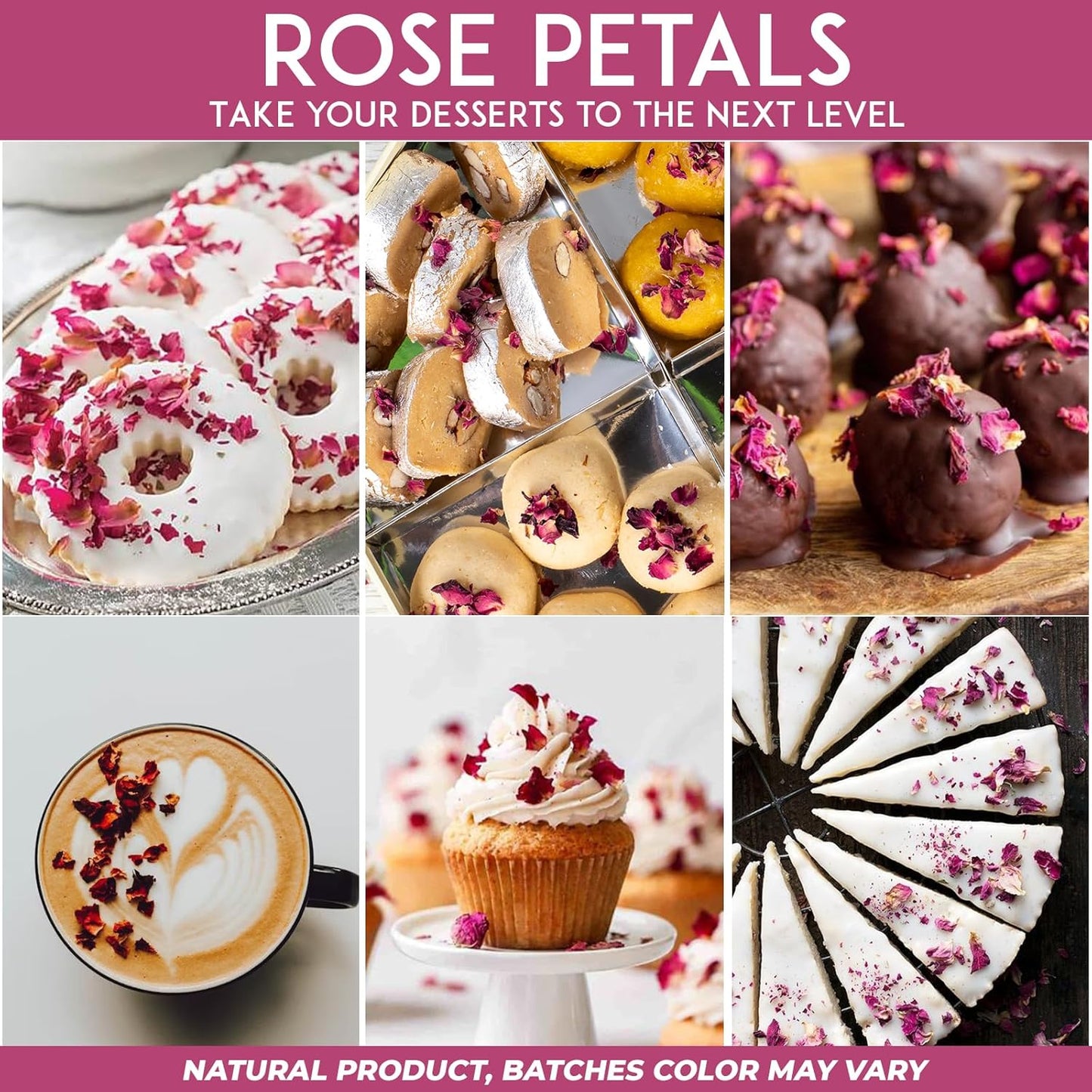 Cure Wid Pure Certified Organic Dried Rose Petals 7oz Food-Grade Edible Rose Petals for Tea,Cocktails,Baking,Skincare & DIY - Sun-Dried,Non-GMO,Gluten & Chemical-Free Edible Flowers in Resealable Bag