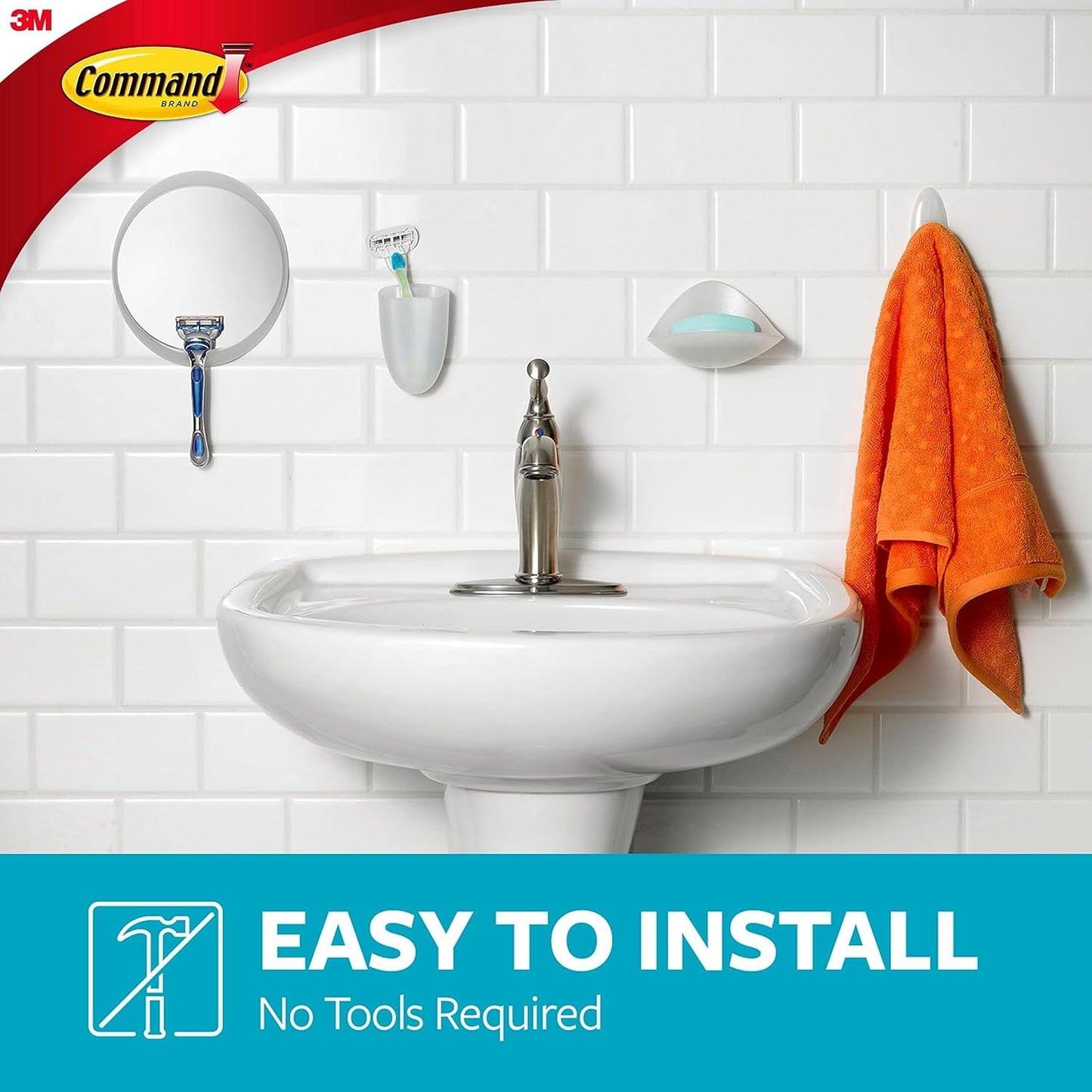 Command Razor Holder, Holds up to 3 lb, Clear Frosted, 4" x 2.5" x 1.5" 1 Holder with 1 Medium Water-Resistant Command Strip, Damage Free Bathroom Organization for Razors or Toothbruses