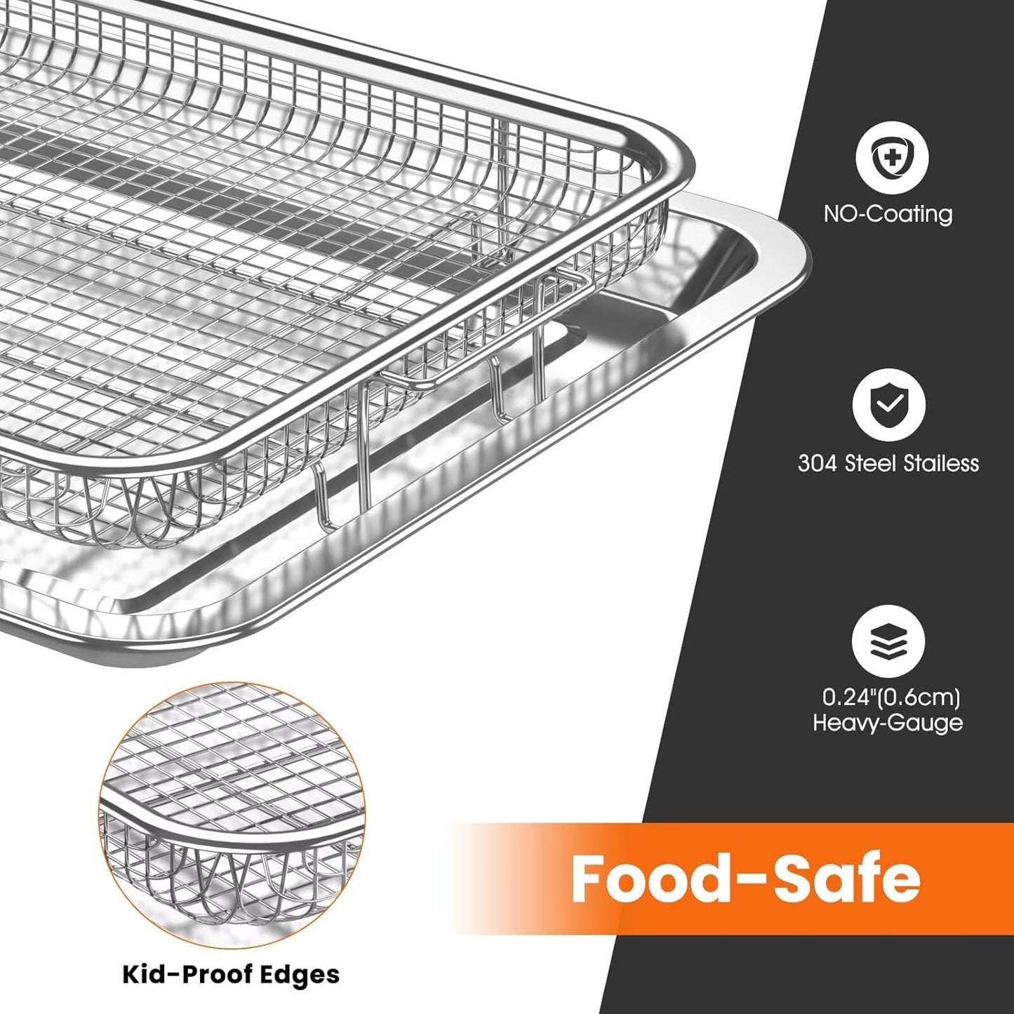 Extra Large Air Fryer Basket for Oven, 18.7"x12.8" Stainless Steel Baking Pan & Crisper Tray, Fits Whole Chicken, Commercial-Grade Oven Air Fryer with 30 Parchment Papers, Dishwasher Safe