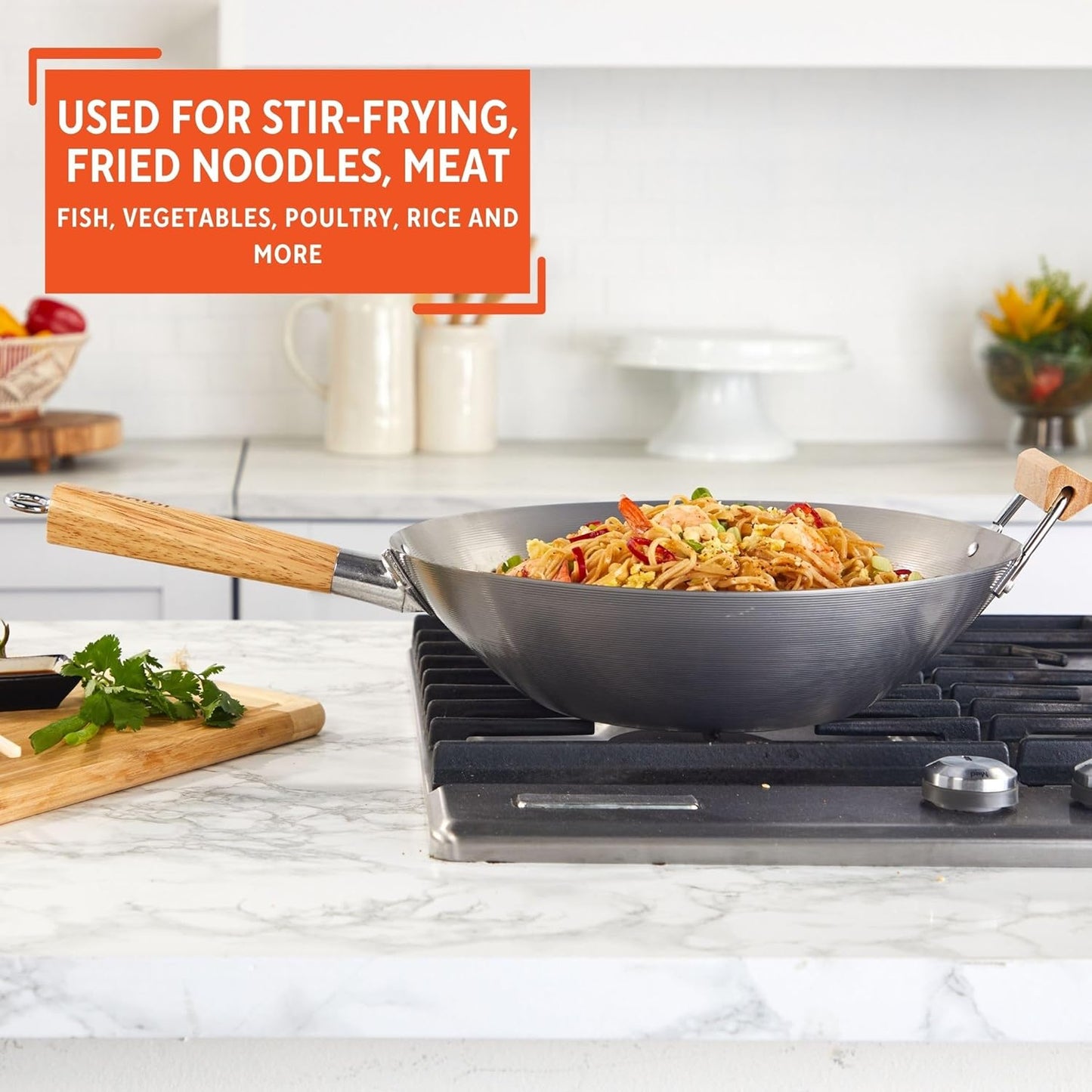 Imusa 14in Carbon Steel Wok with Wood Handles