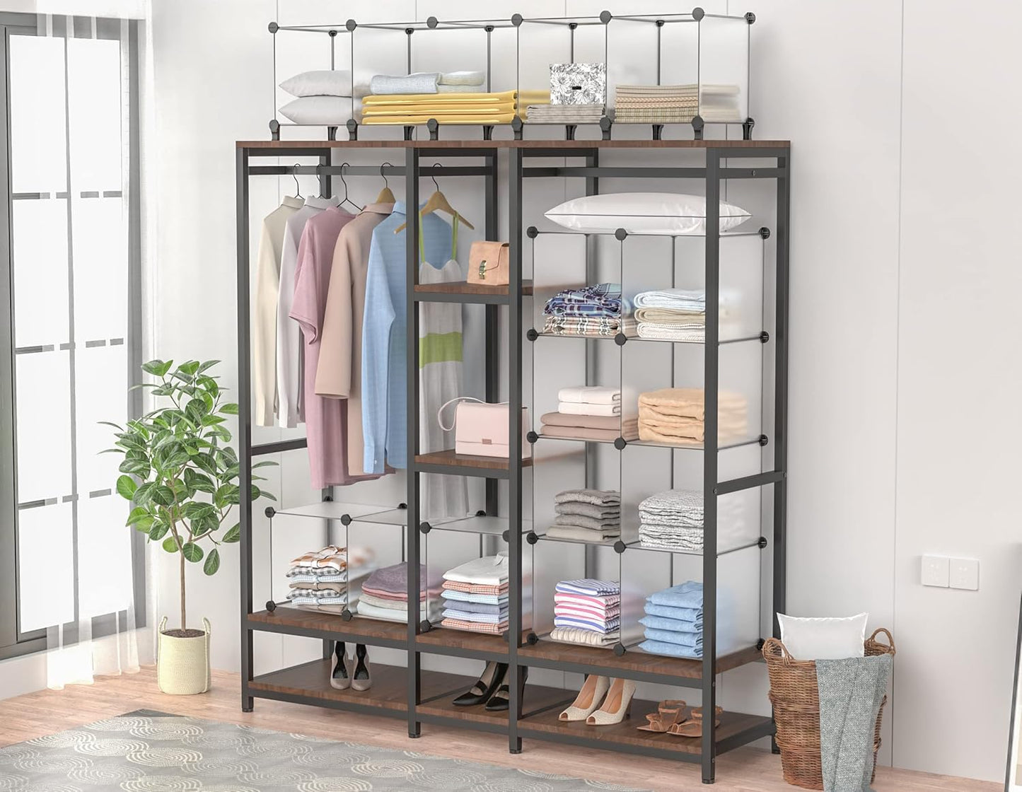 HOMIDEC Closet Organizer, 12-Cube Closet Organizers and Storage, Portable Cube Storage Organizer, Closet Shelves for Kids, Closet, Bedroom, Bathroom, Office, Transparent