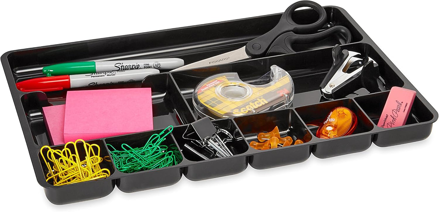 Rubbermaid Regeneration 9-Section Drawer Organizer, Plastic, 14 x 9.125 x 1.125 Inches, Black (45706)