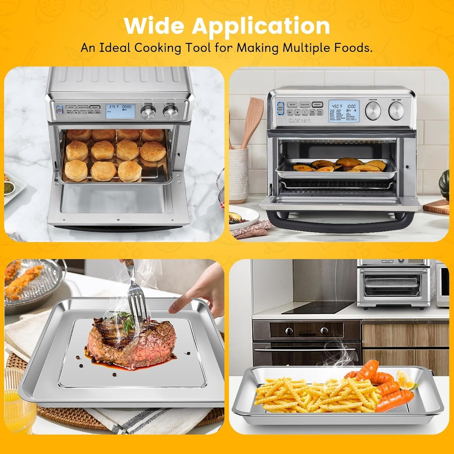 Air Fryer Tray Replacement for Cuisinart TOA-95 Toaster Air Fryer Convection Oven, 14.5 * 11.6'' Non-stick Mesh Air Fryer Steel Basket Wire Rack Accessories Parts, Dishwasher Safe